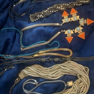 Lot Of 8 Vintage Braided Snake Like Necklaces Estate Costume Jewelry rhinestone